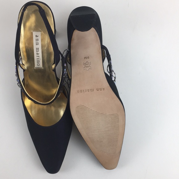 ann marino Heels Black Satin Pumps Size 9M Slight - Picture 11 of 12